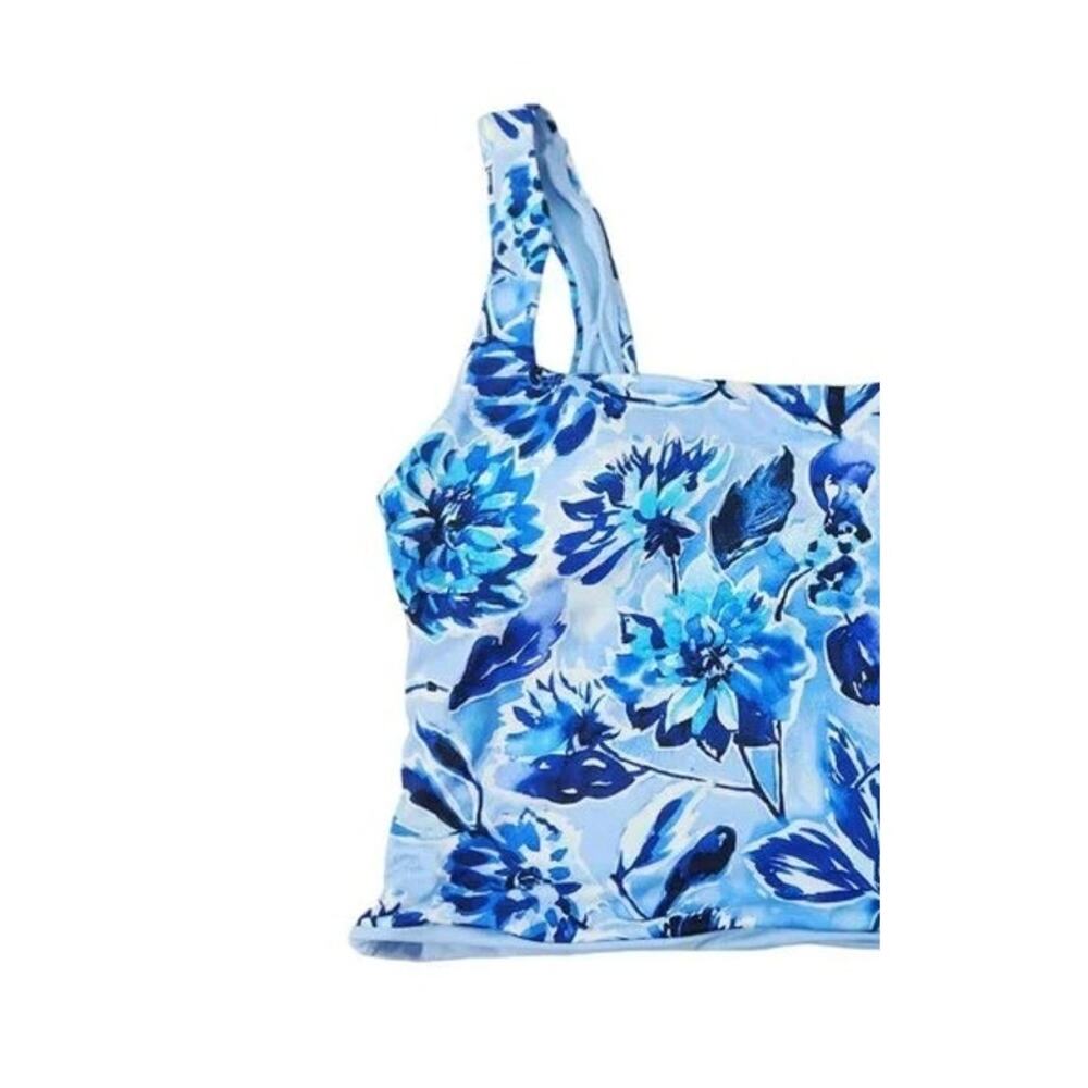 NWT Andie Swim The Siren Floral Athletic Cropped Tankini Top L Bluff Blue White - Picture 3 of 15